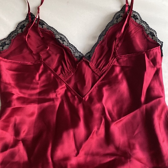 VALERIE STEVENS RED SILK BLACK LACE ELEGANT LINGERIE GOWN ROMANTIC LOUNGE L - Picture 5 of 10